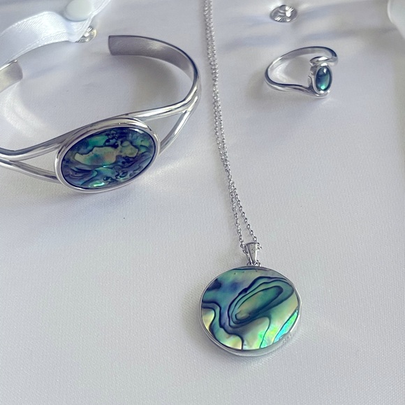 New! Abalone & SS set - Ring sz 7 , Cuff and Necklace , adjust chain up to 22in - Picture 1 of 1